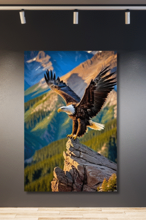 Águila con alas abiertas en colorido paisaje