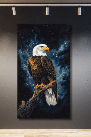 Águila en tronco con alas cerradas