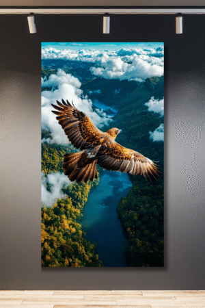 Águila sobre volando río