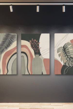 Boho tríptico rosa, verde y gris