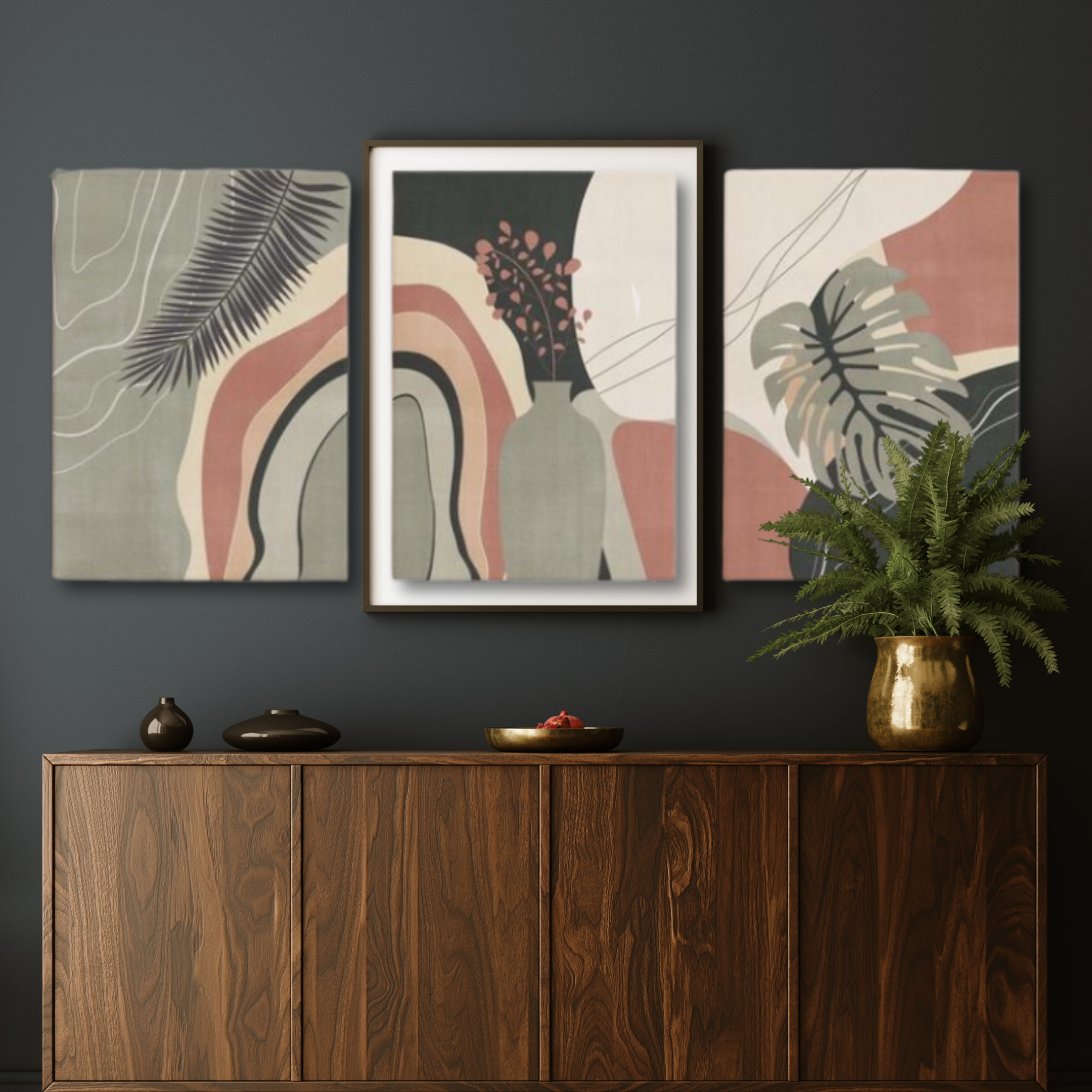 Boho tríptico rosa, verde y gris - Image 2