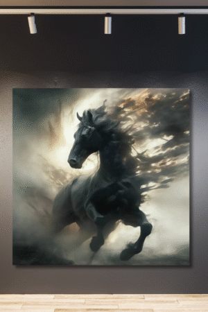 Caballo negro entre nubes