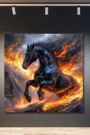 Caballo negro envuelto en fuego