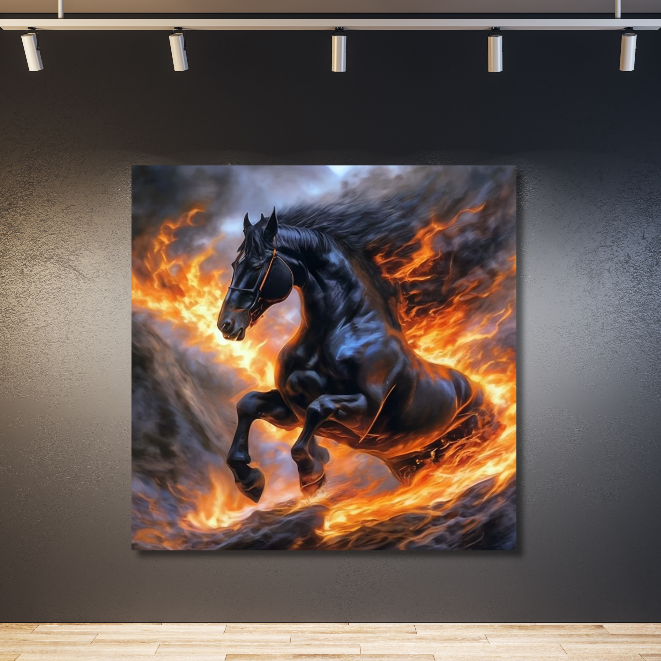Caballo negro envuelto en fuego