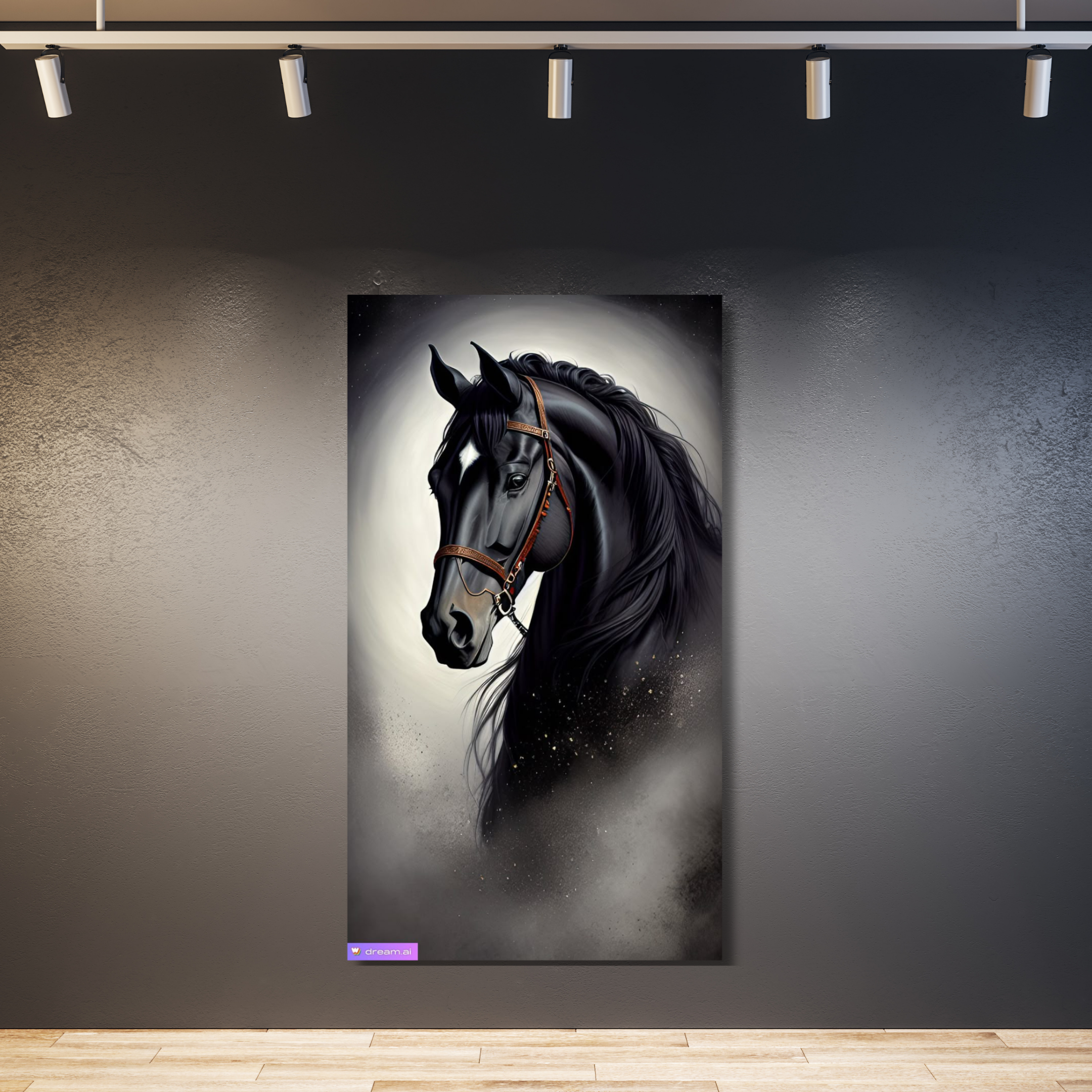 Cabeza de caballo negro con luz