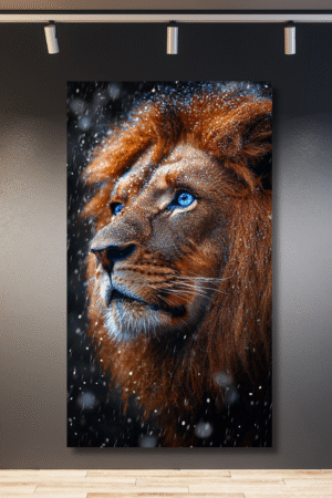 Cabeza león ojos azules