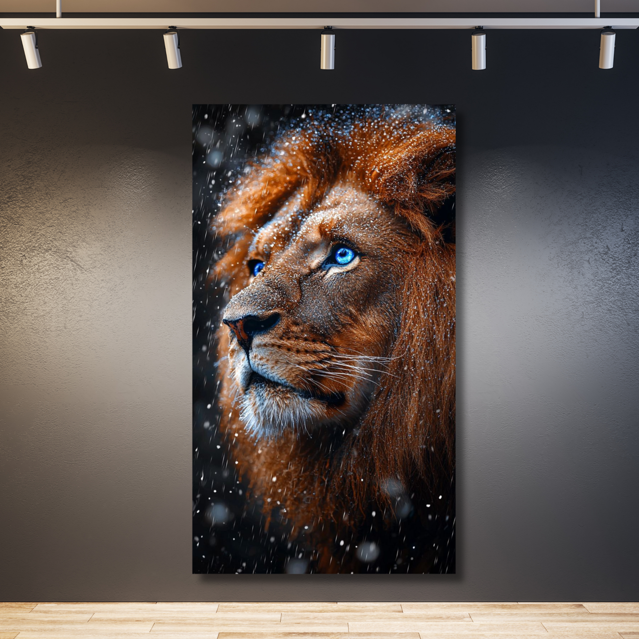 Cabeza león ojos azules