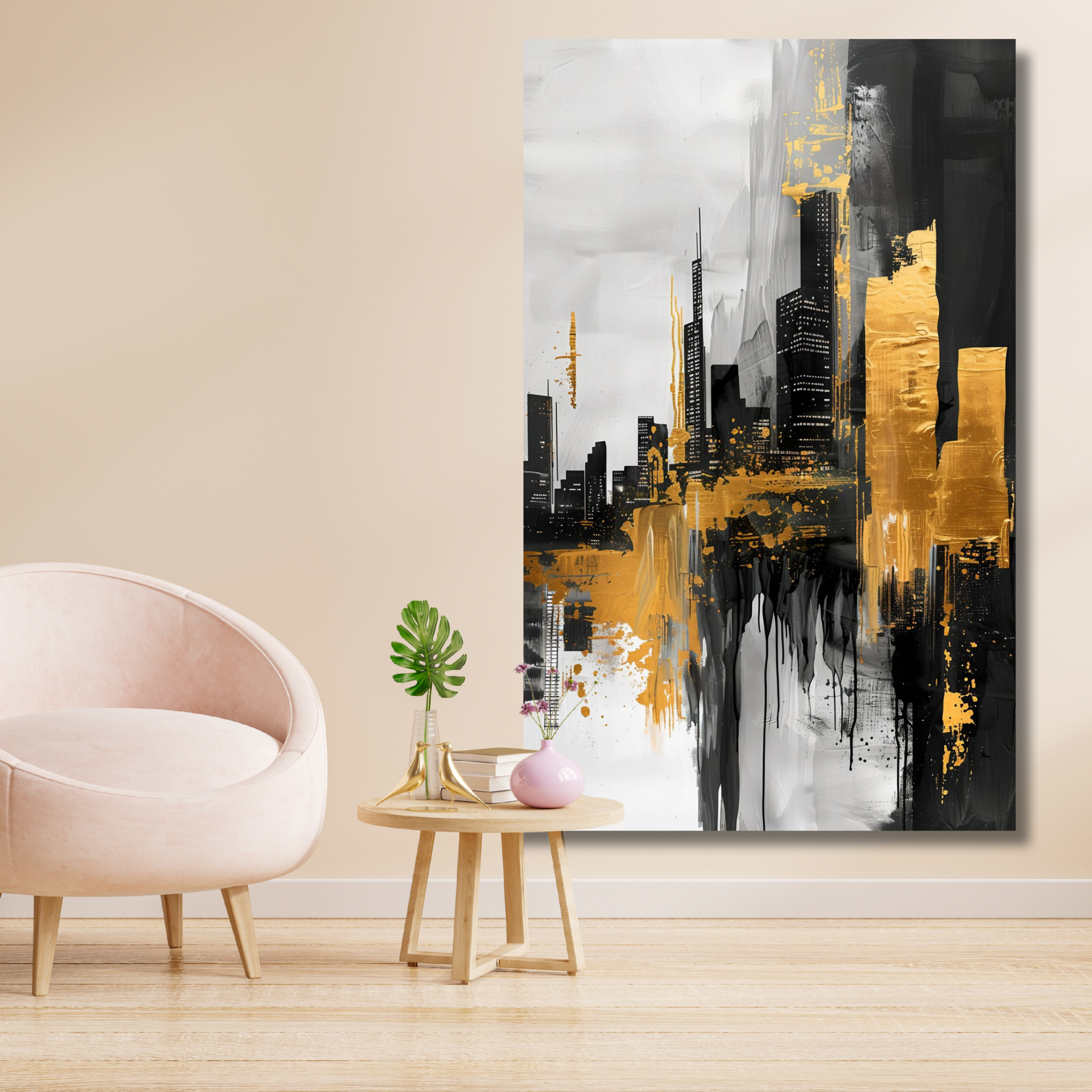 Ciudad abstracta dorada y negra - Image 2