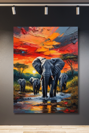 Cuatro elefantes fondo colorido