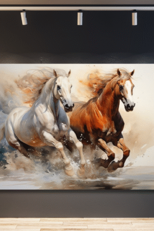 Dos caballos pintura clasica con fondo blanco