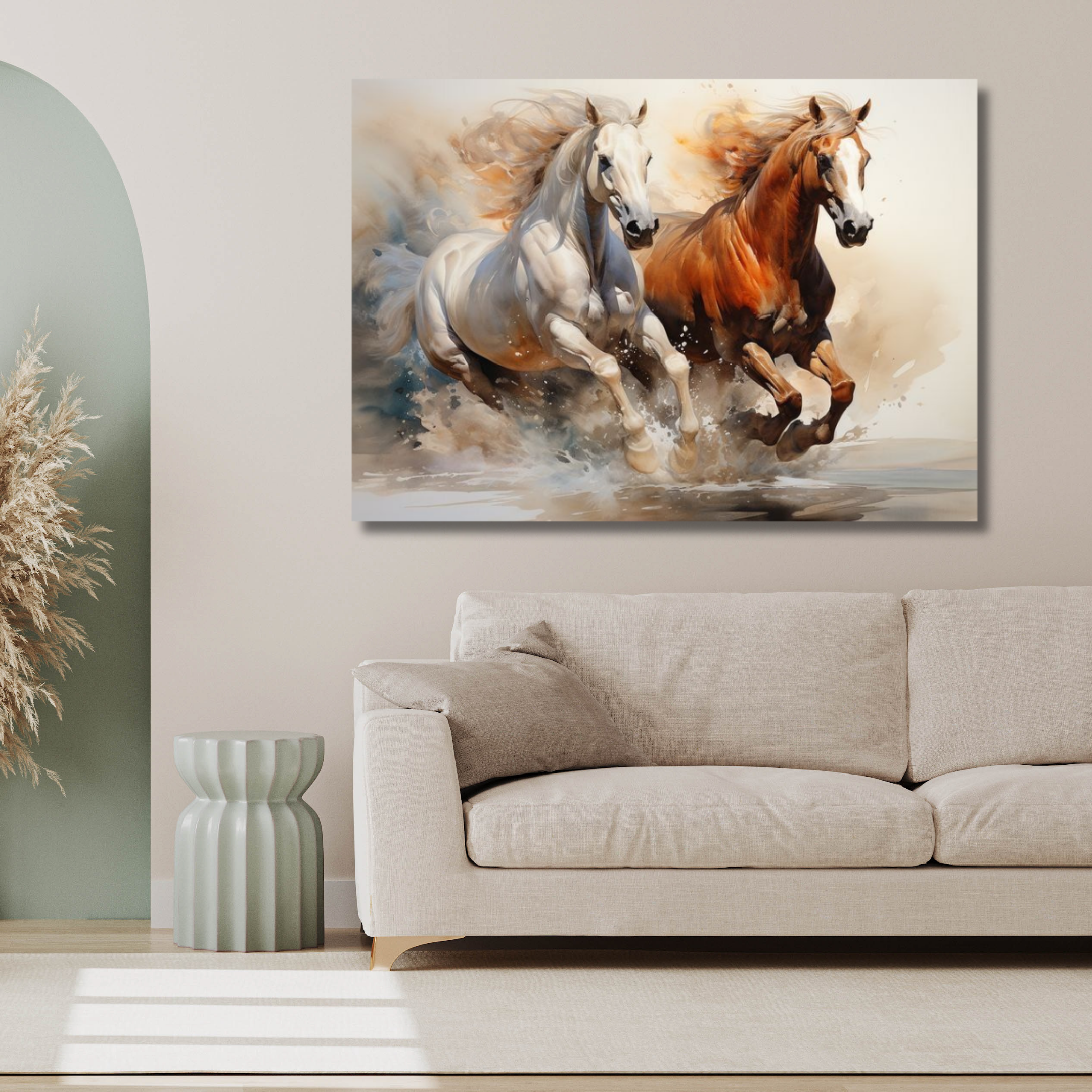 Dos caballos pintura clasica con fondo blanco - Image 2