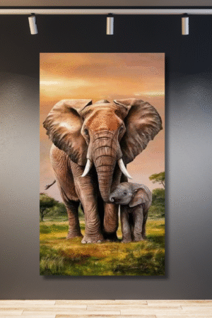 Elefante adulto con bebé ilustración color