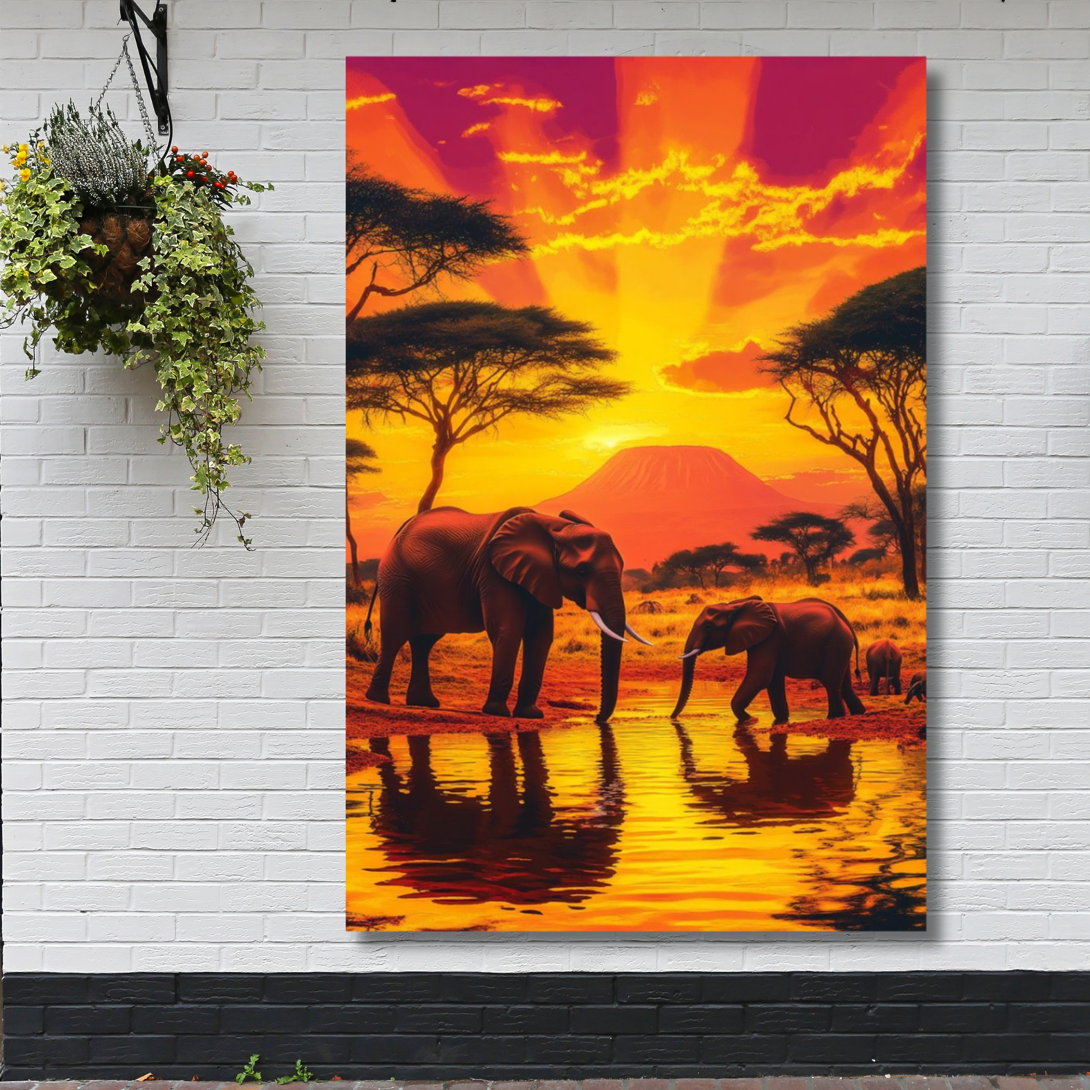 Elefante adulto y bebé fondo naranja y fucsia - Image 2