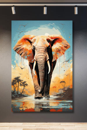 Elefante cielo, agua y palmeras