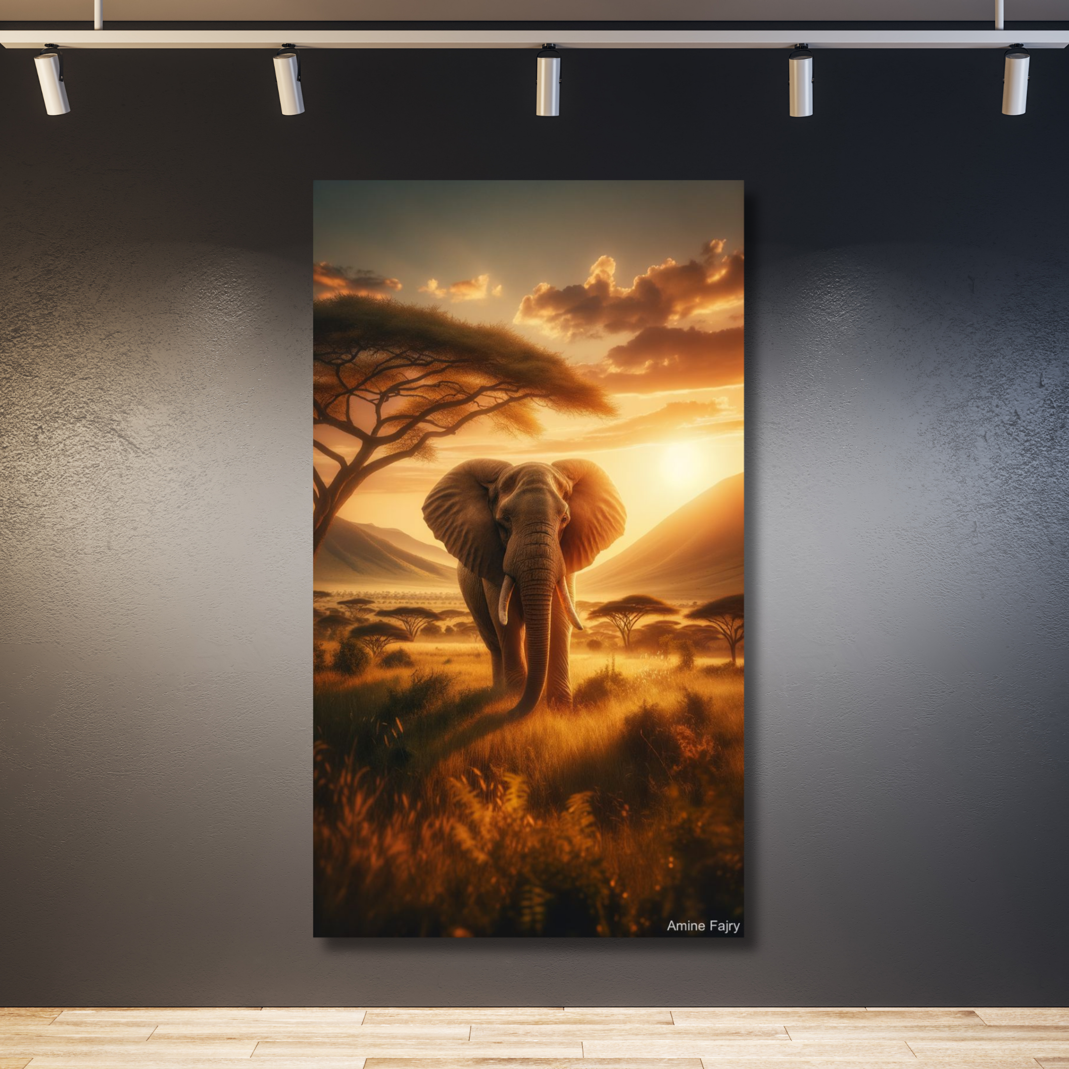 Elefante en contraluz con colores tierra