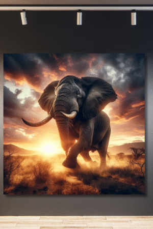 Elefante negro con luz atrás