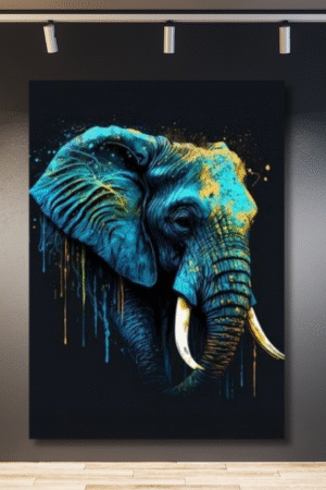 Elefante piel azul y pintura