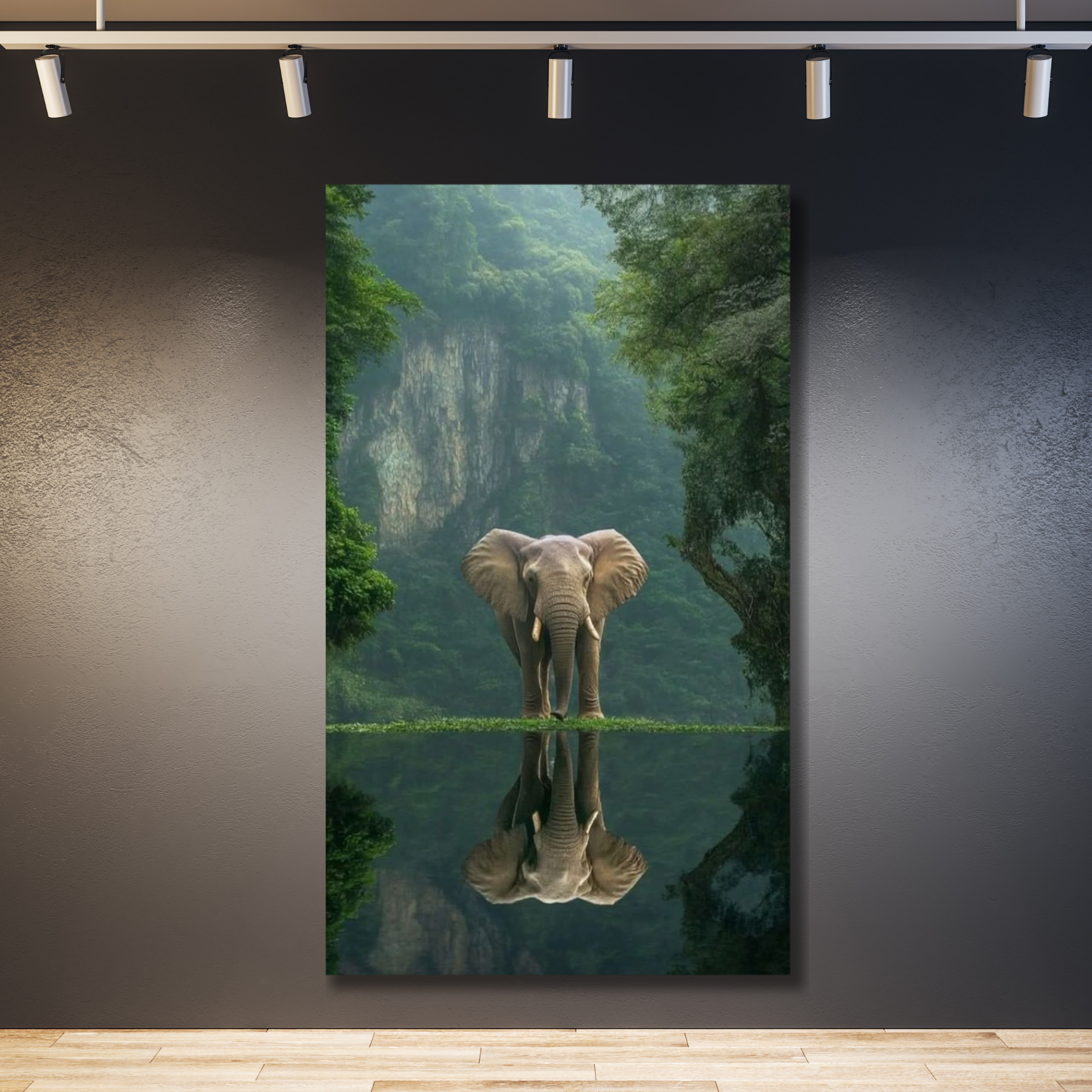 Elefante realismo reflejo y bosque