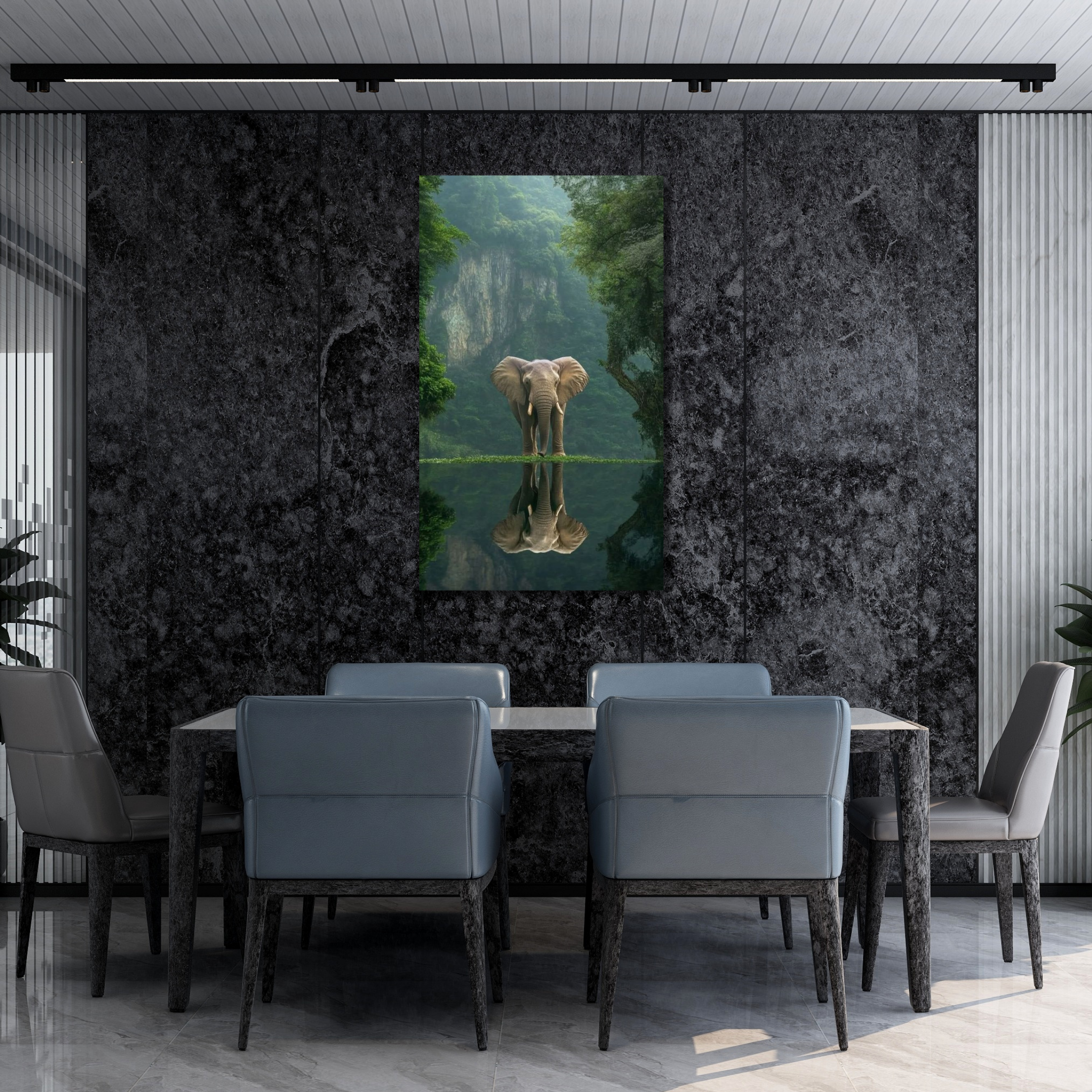 Elefante realismo reflejo y bosque - Image 2