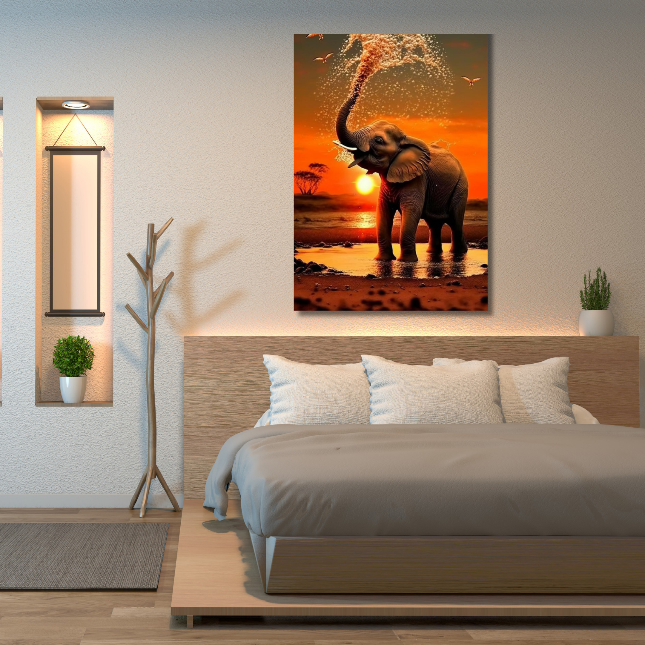 Elefante trompa arriba con fondo naranja - Image 2