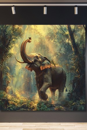 Elefante trompa arriba en el bosque