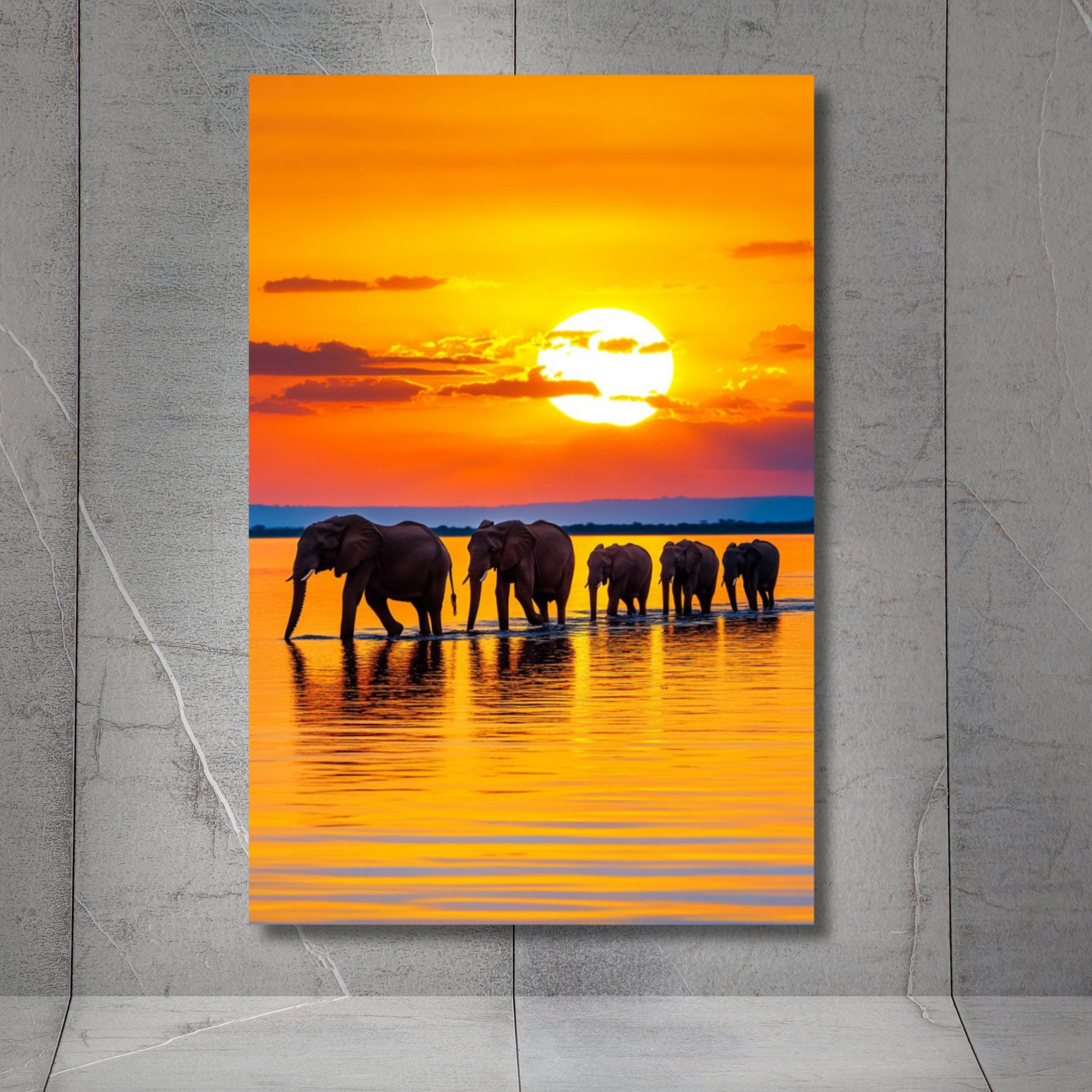 Elefantes en fila atardecer colorido - Image 2