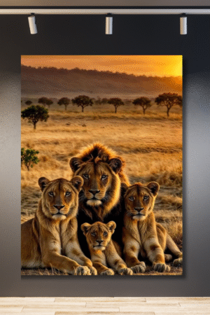 Familia de leones en la pradera