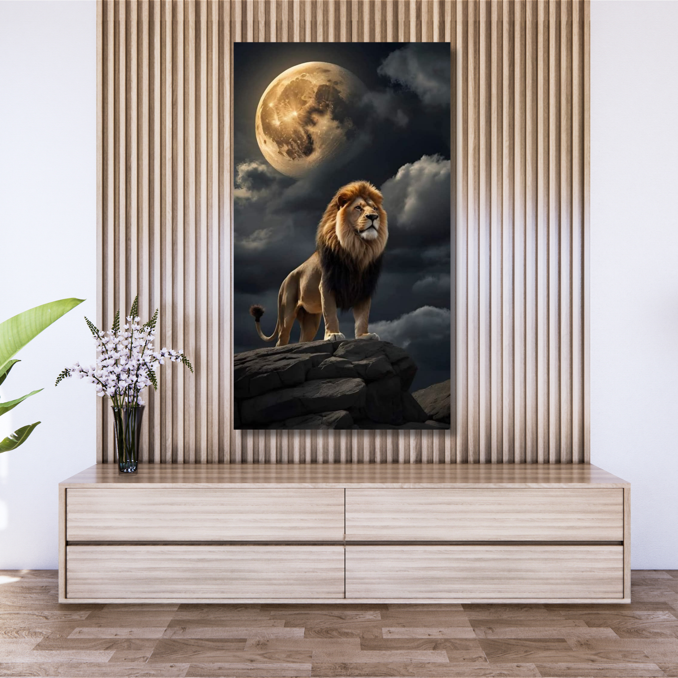 León bajo la luna de noche - Image 2