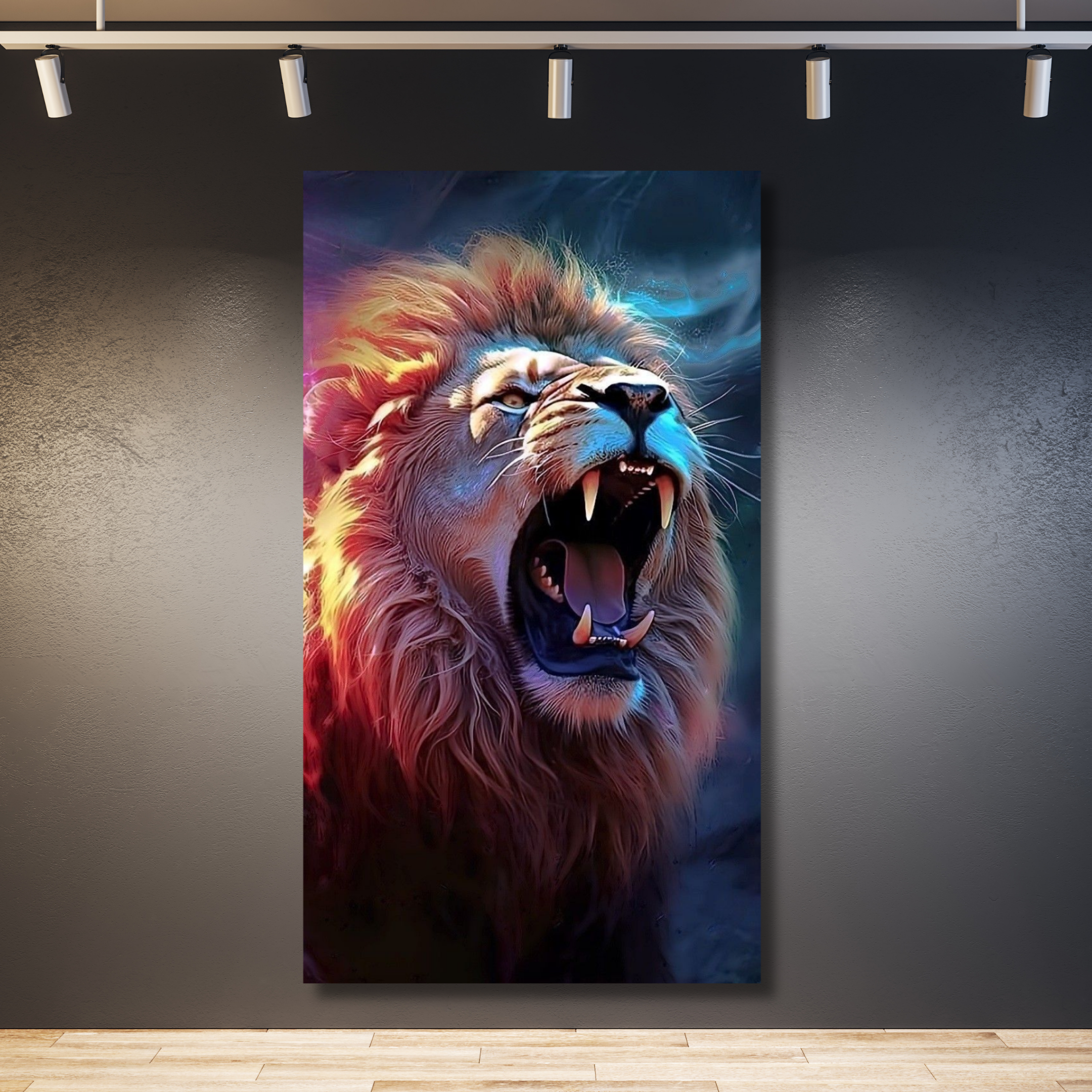 León colorido rugiendo