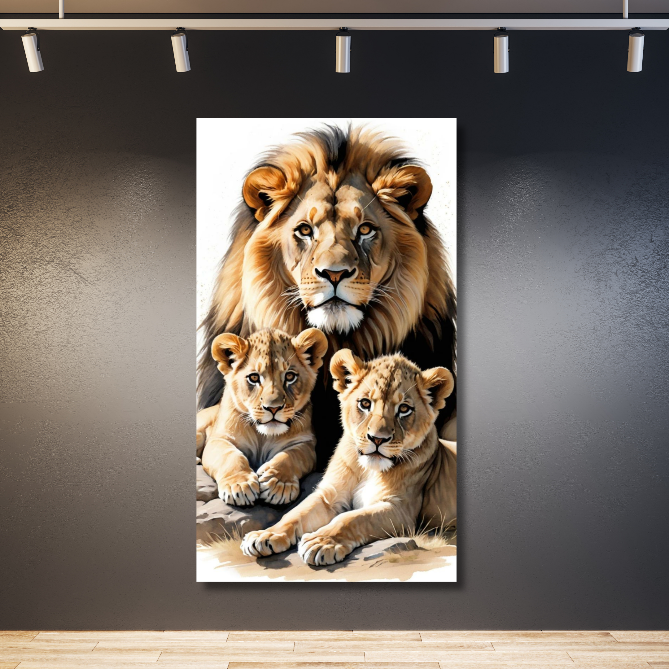 León con dos cachorros con fondo blanco