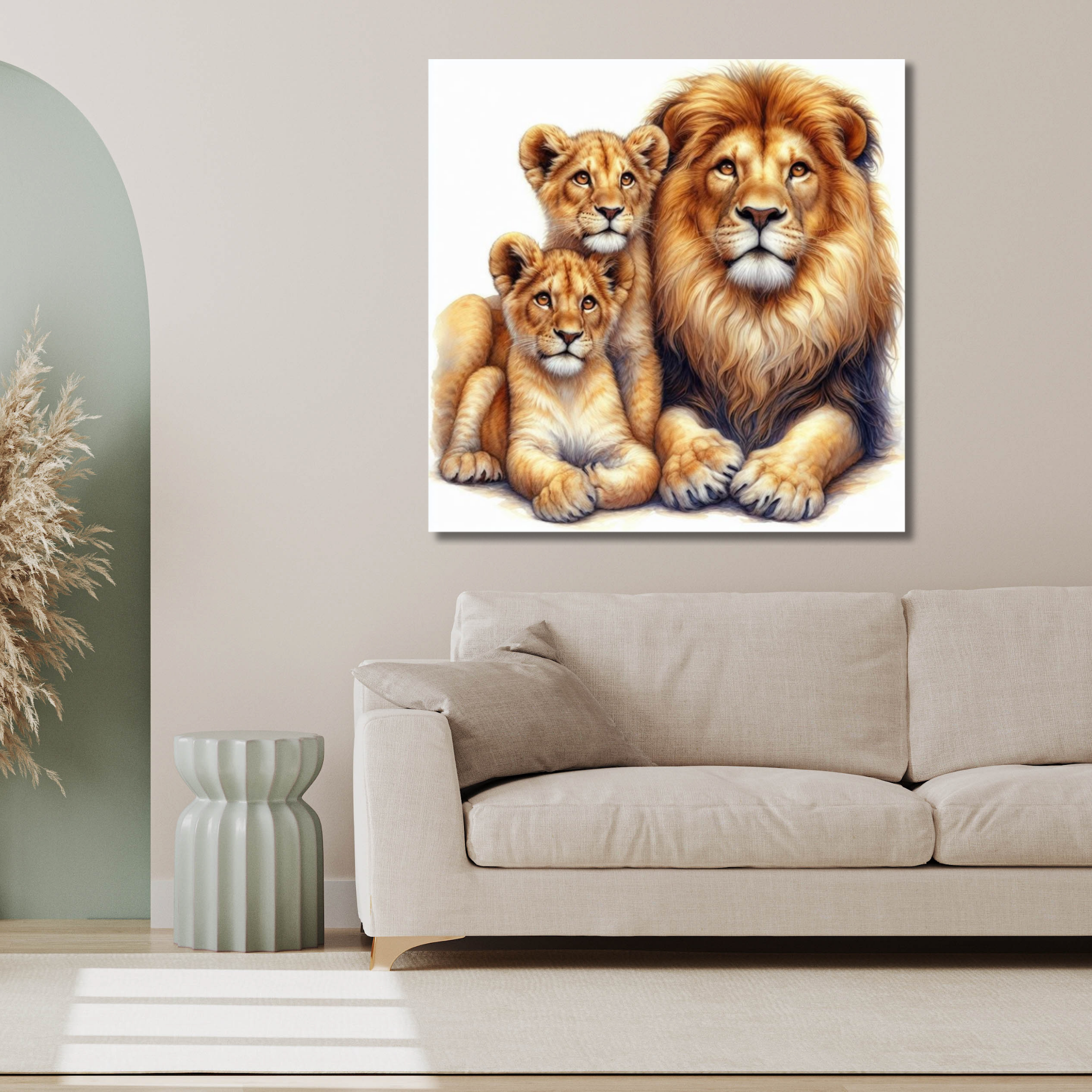 León con dos cachorros con fondo blanco lateral - Image 2