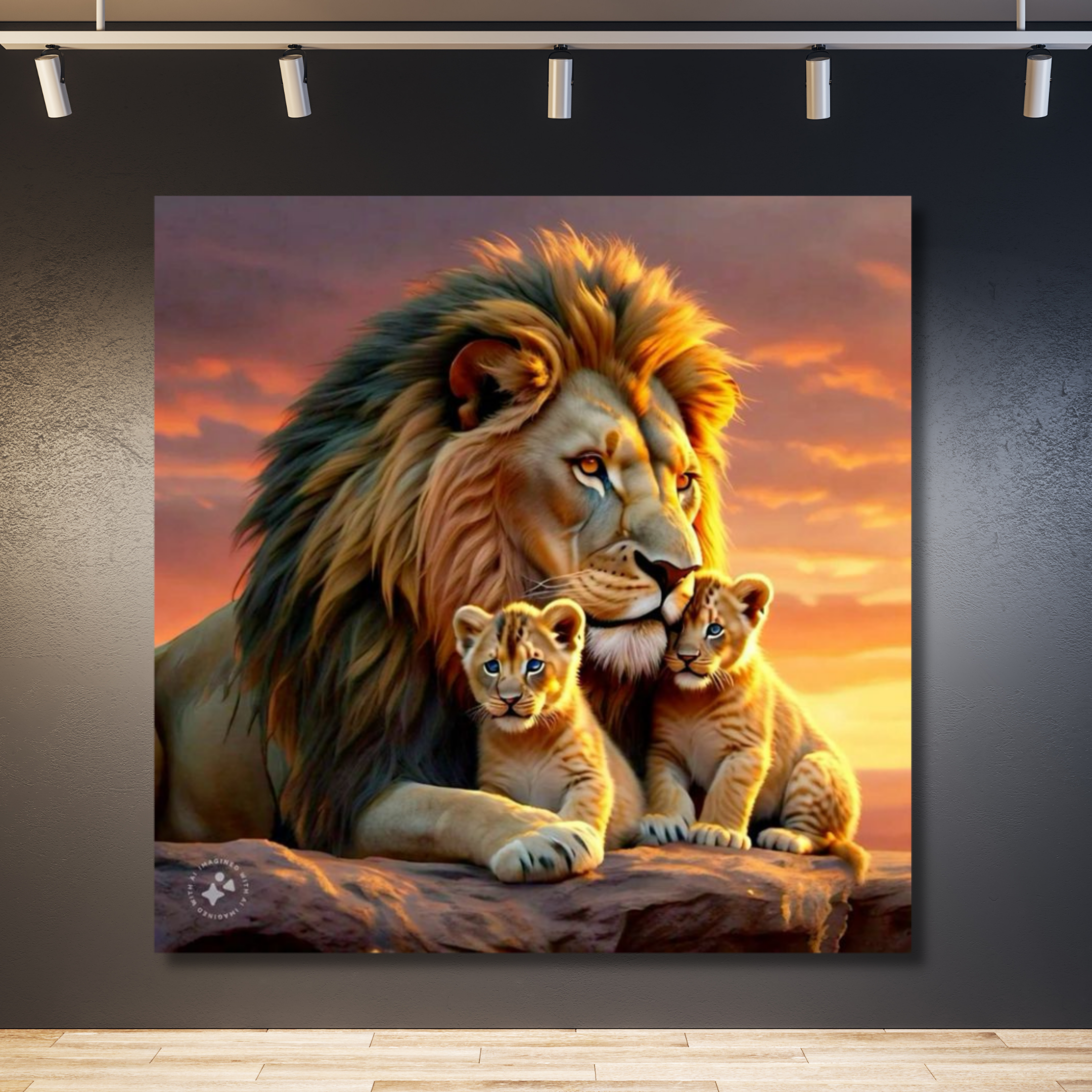 León en atardecer dos cachorros