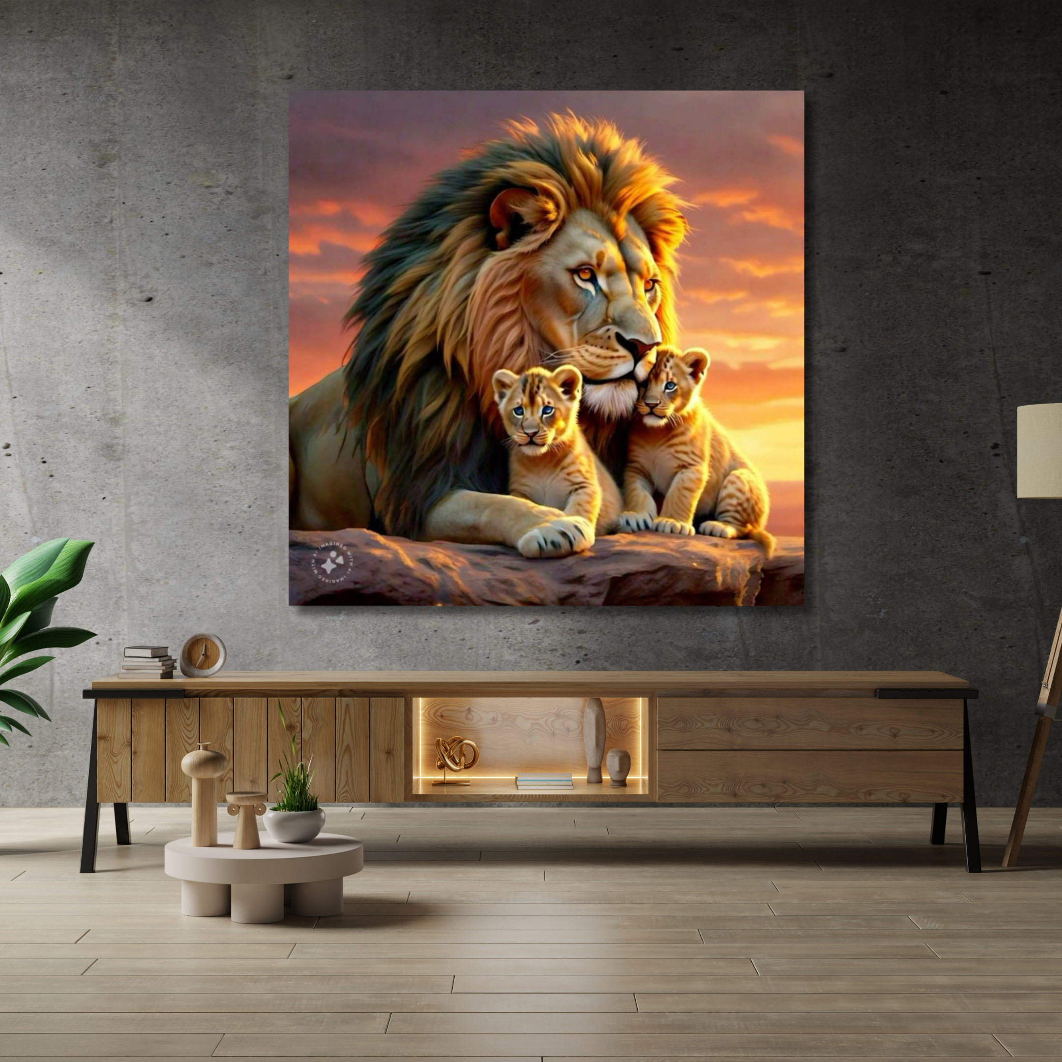 León en atardecer dos cachorros - Image 2