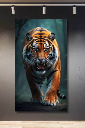 León gruñido con fondo verde