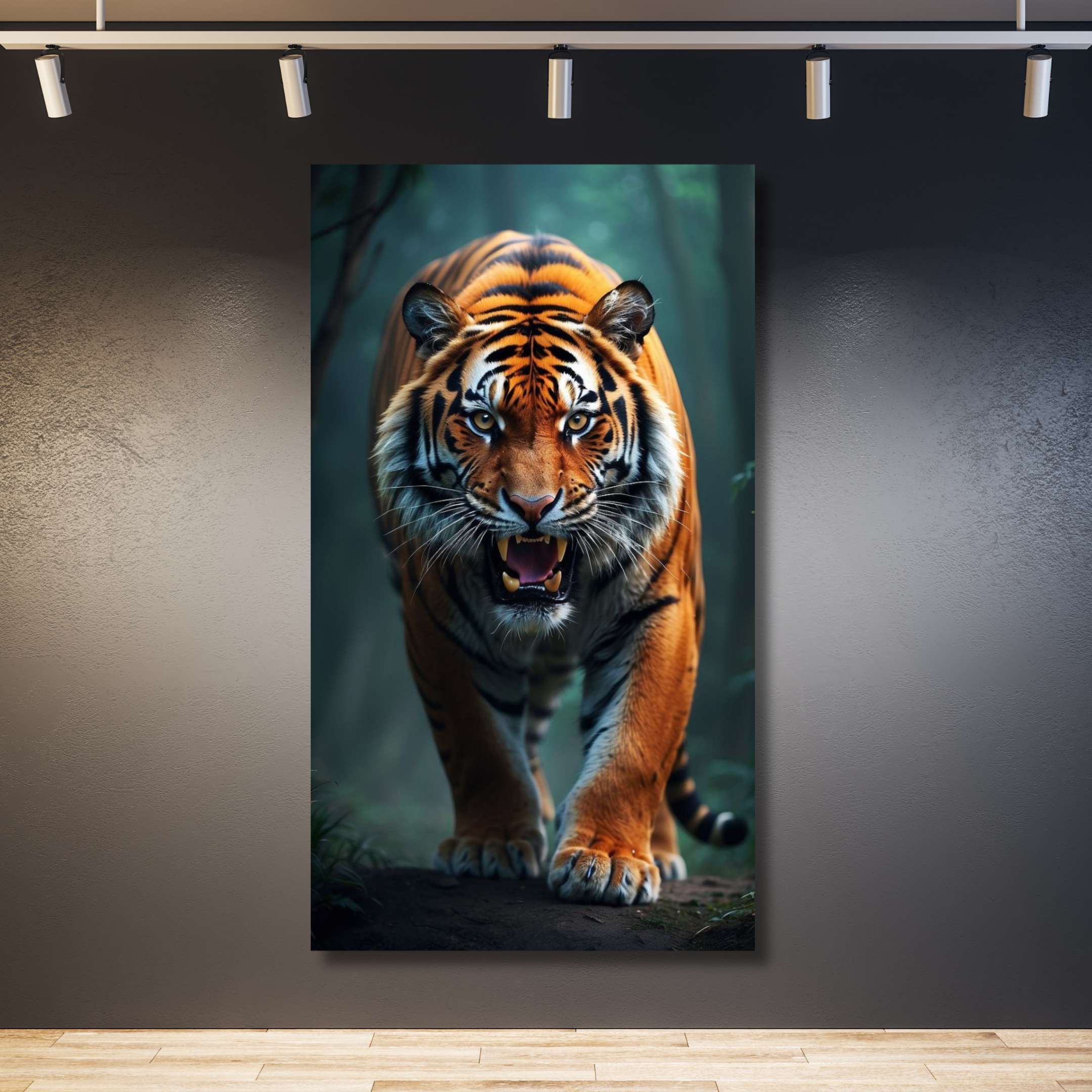 León gruñido con fondo verde