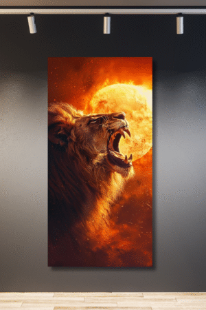 León rugiendo al fuego