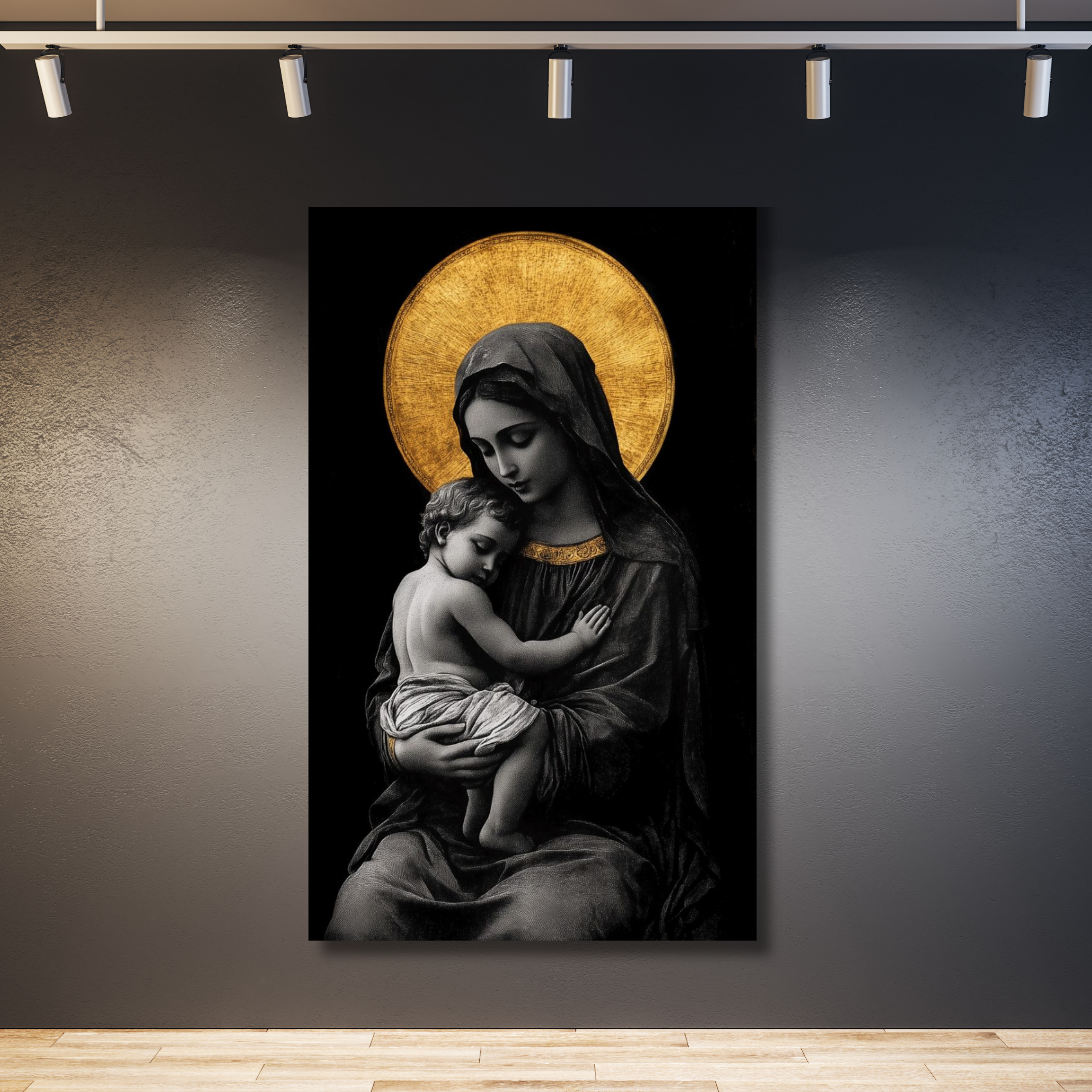 María con el niño byn