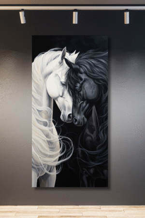 Pareja de caballos blanco y negro dos