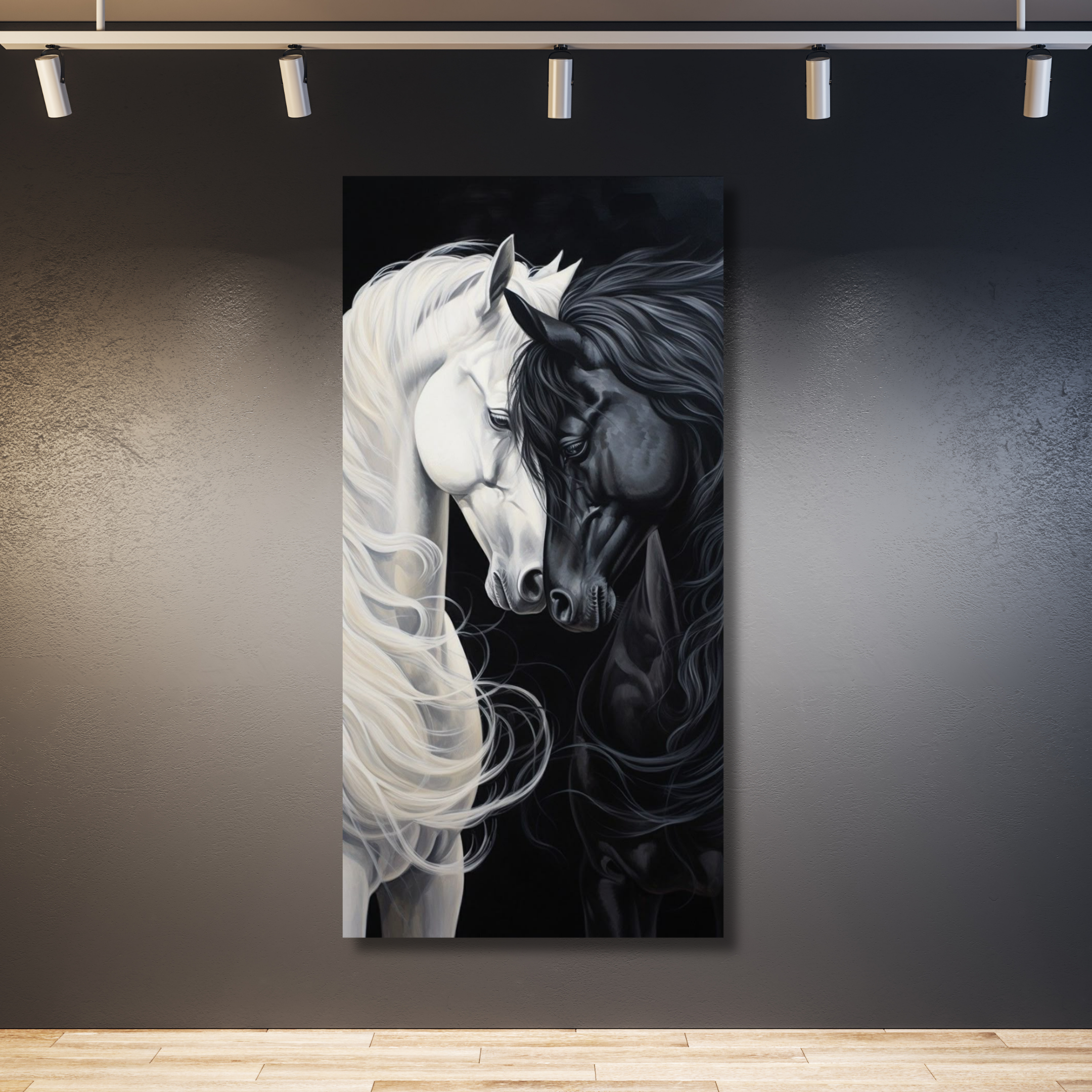 Pareja de caballos blanco y negro dos