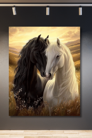 Pareja de caballos blanco y negro