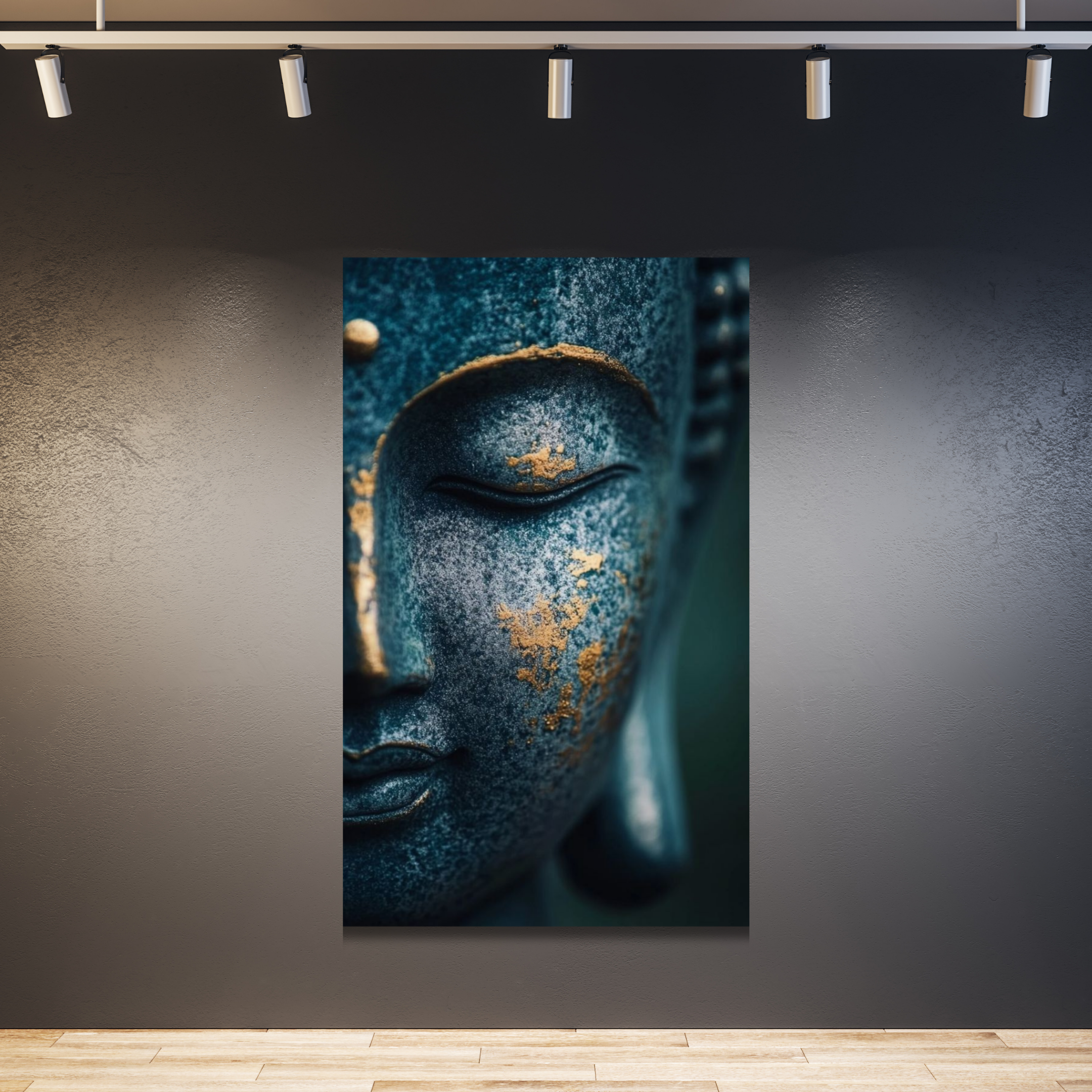 Rostro de buda primer plano azul