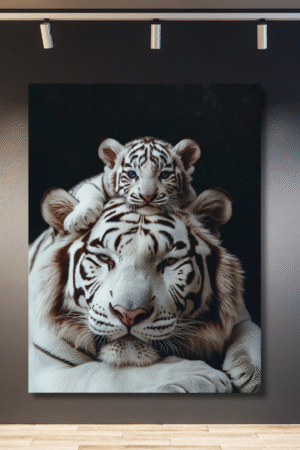 Tigre albino de bengala con bebé