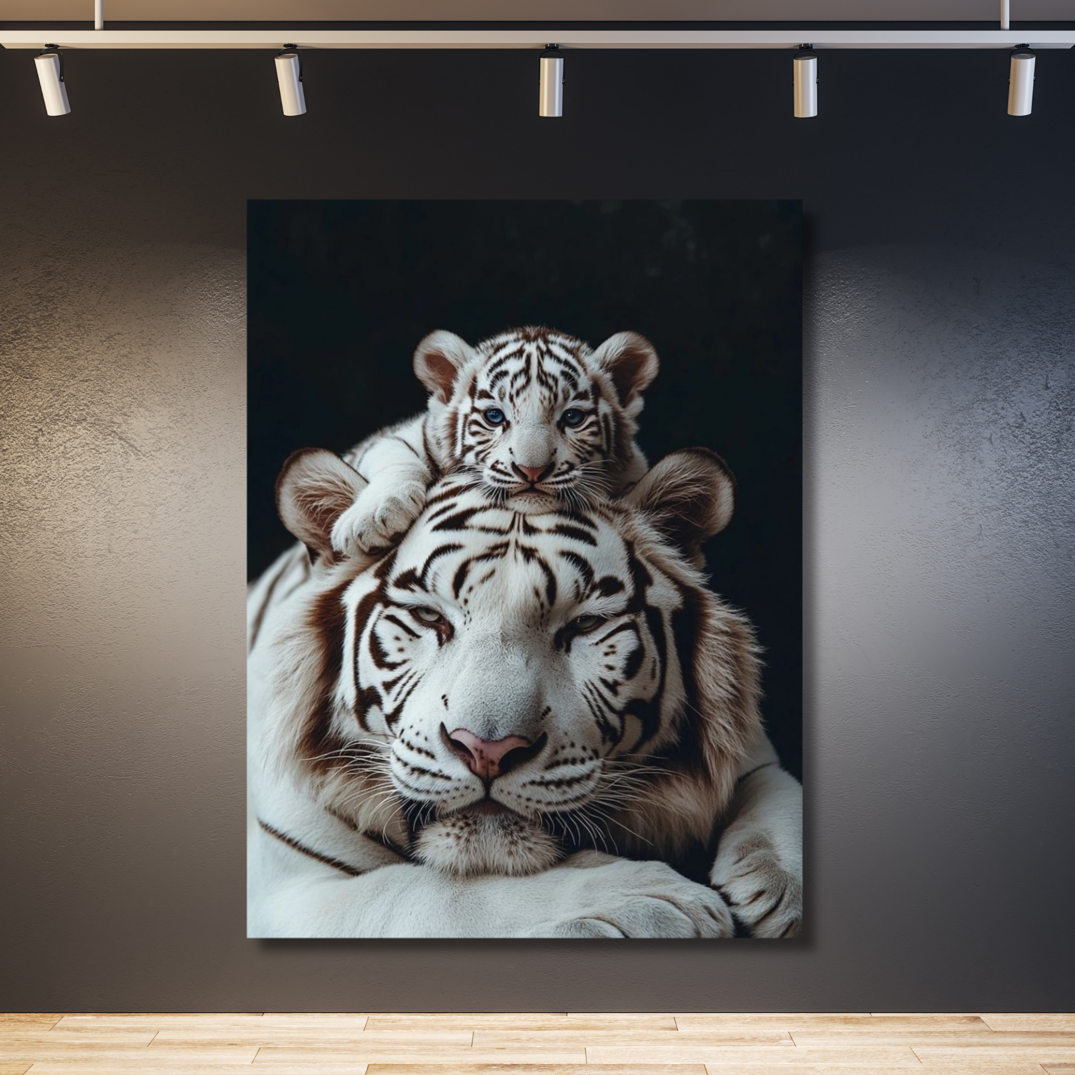 Tigre albino de bengala con bebé