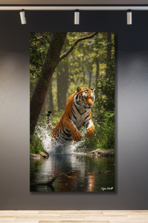 Tigre saltando agua jungla