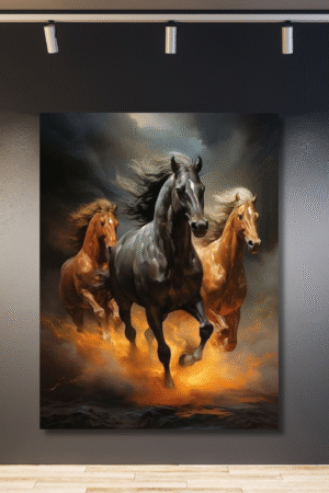 Tres caballos con fuego