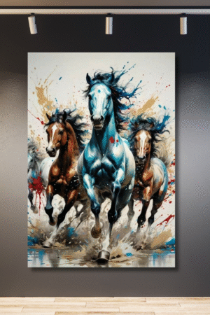 Tres caballos de colores vivos