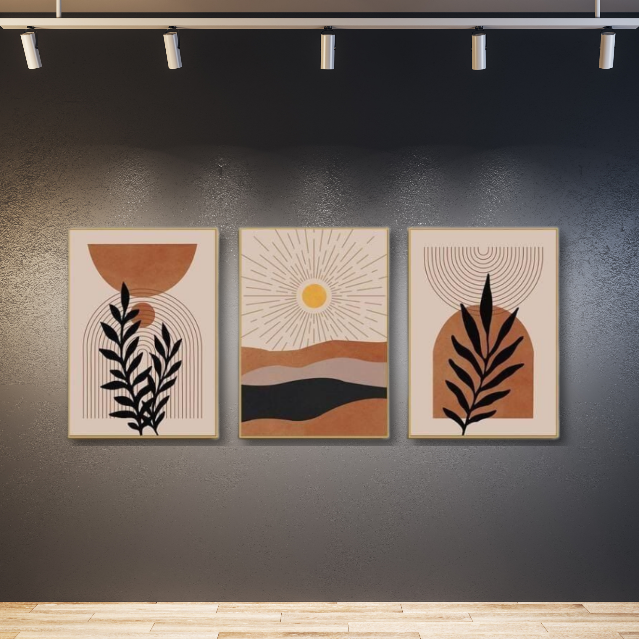 Tríptico sol amarillo boho